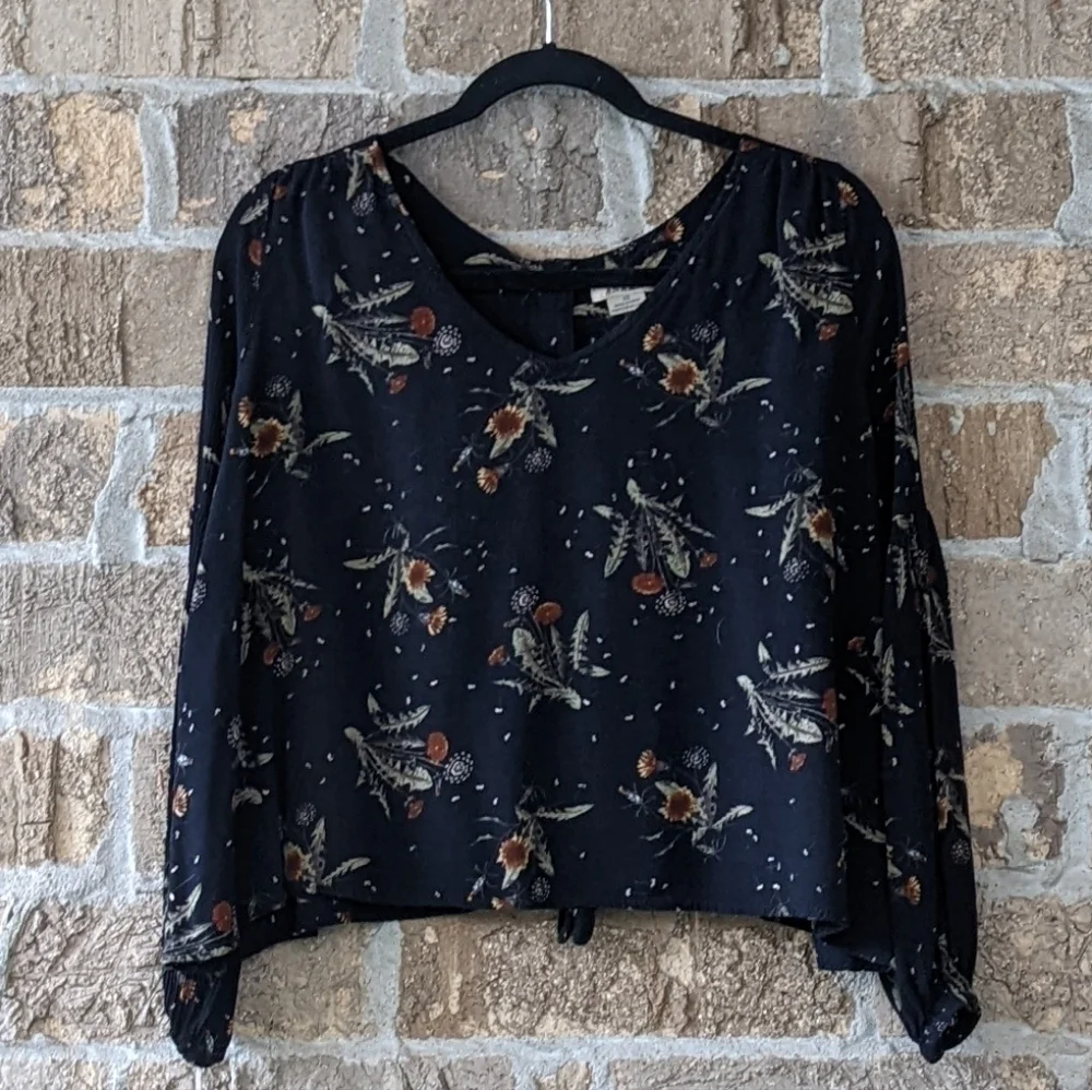Anama Dandelion Blouse Top Flowy Boho Black XS